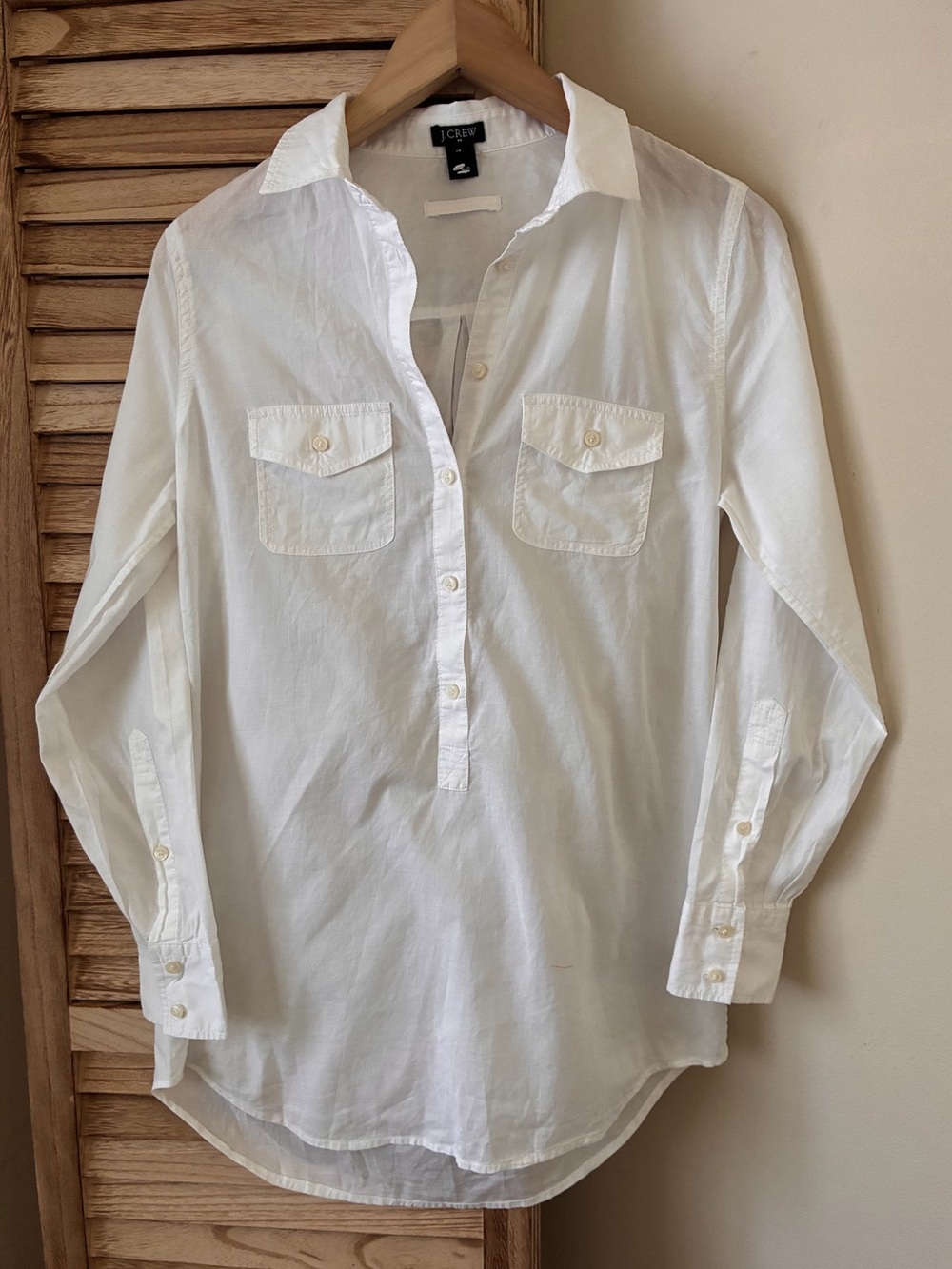 J.Crew Womens White Cotton Poplin Popover Tunic Shirt XS Long Sleeve Button Up